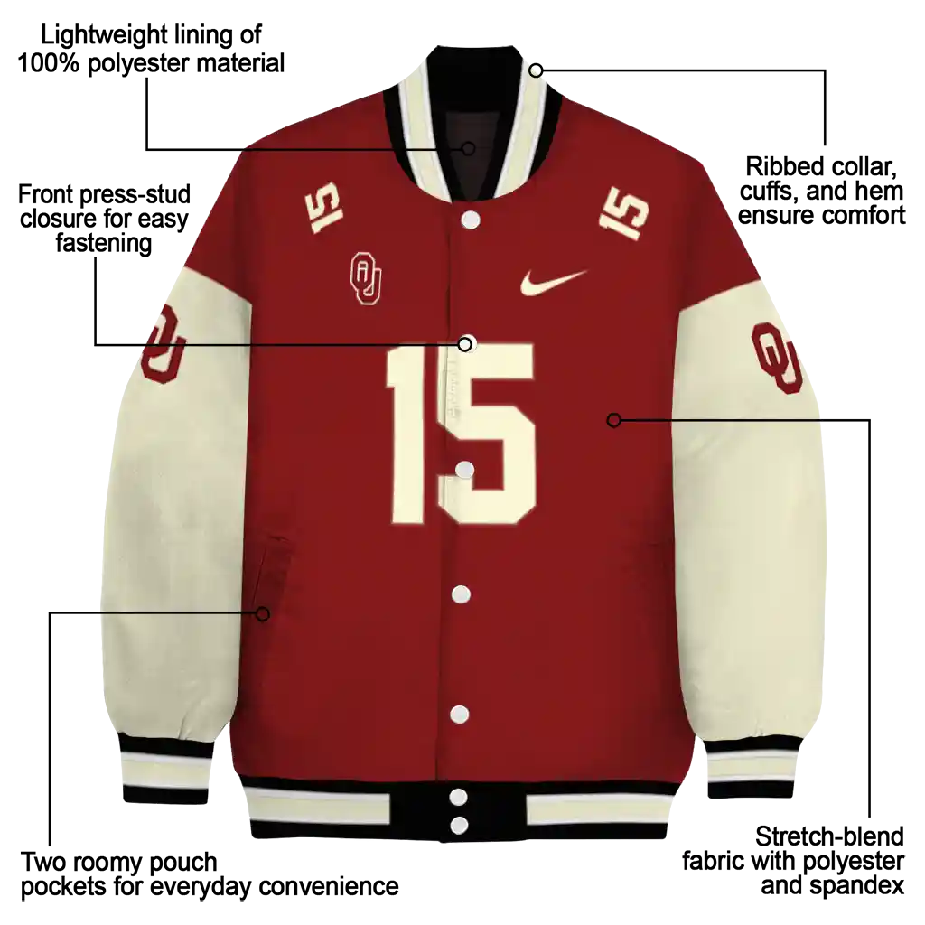 customized oklahoma sooners team patch crimson varsity jacket new arrival customized oklahoma sooners team patch crimson varsity jacket new arrival