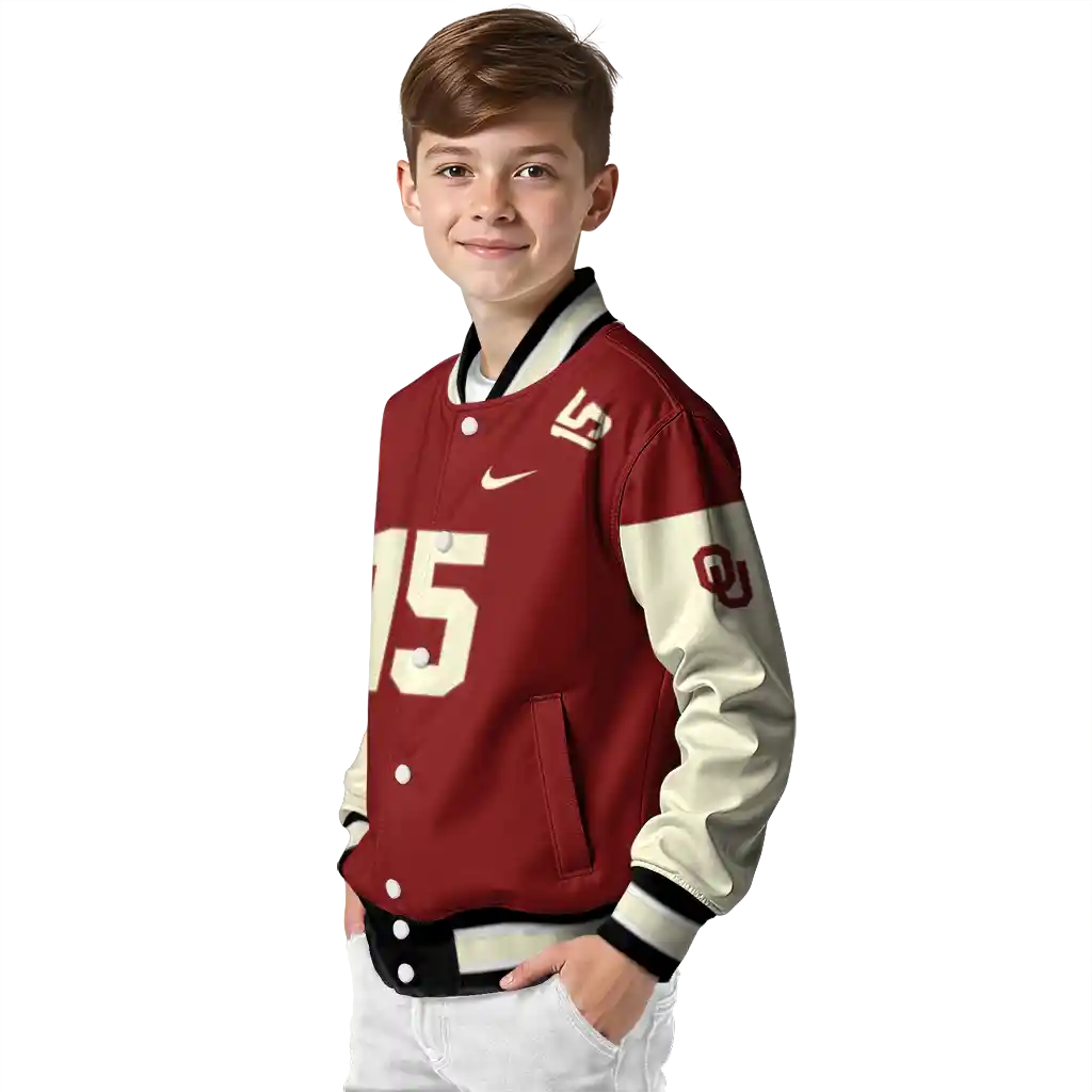 customized oklahoma sooners team patch crimson varsity jacket trendy customized oklahoma sooners team patch crimson varsity jacket trendy