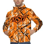 customized oklahoma state cowboys brushstroke pattern orange windbreaker jacket best selling
