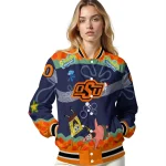 customized oklahoma state cowboys spongebob playtime orange blue varsity jacket best selling