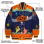 customized oklahoma state cowboys spongebob playtime orange blue varsity jacket best selling