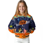 customized oklahoma state cowboys spongebob playtime orange blue varsity jacket best selling