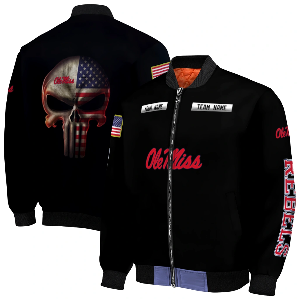 customized ole miss rebels american flag skull black bomber jacket best selling customized ole miss rebels american flag skull black bomber jacket best selling
