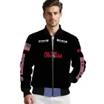 customized ole miss rebels american flag skull black bomber jacket best selling