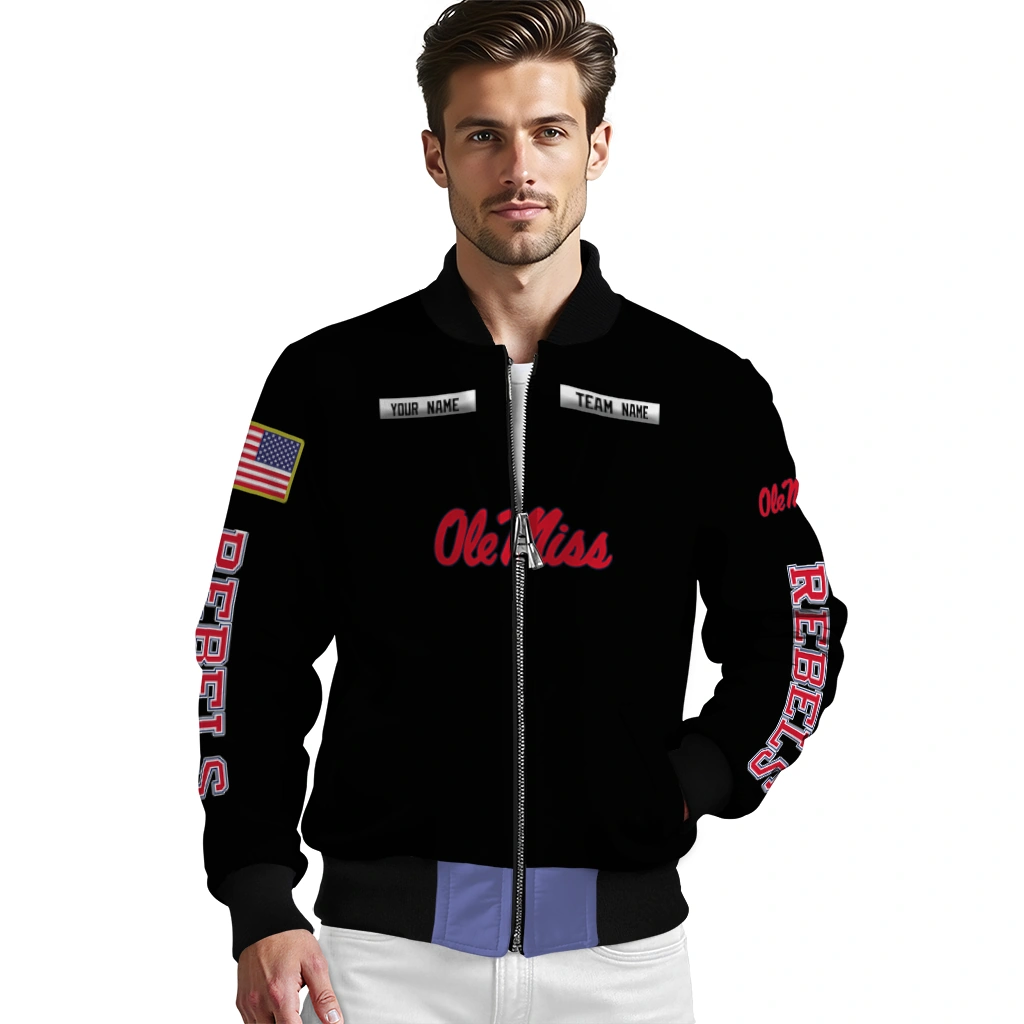 customized ole miss rebels american flag skull black bomber jacket high quality customized ole miss rebels american flag skull black bomber jacket high quality