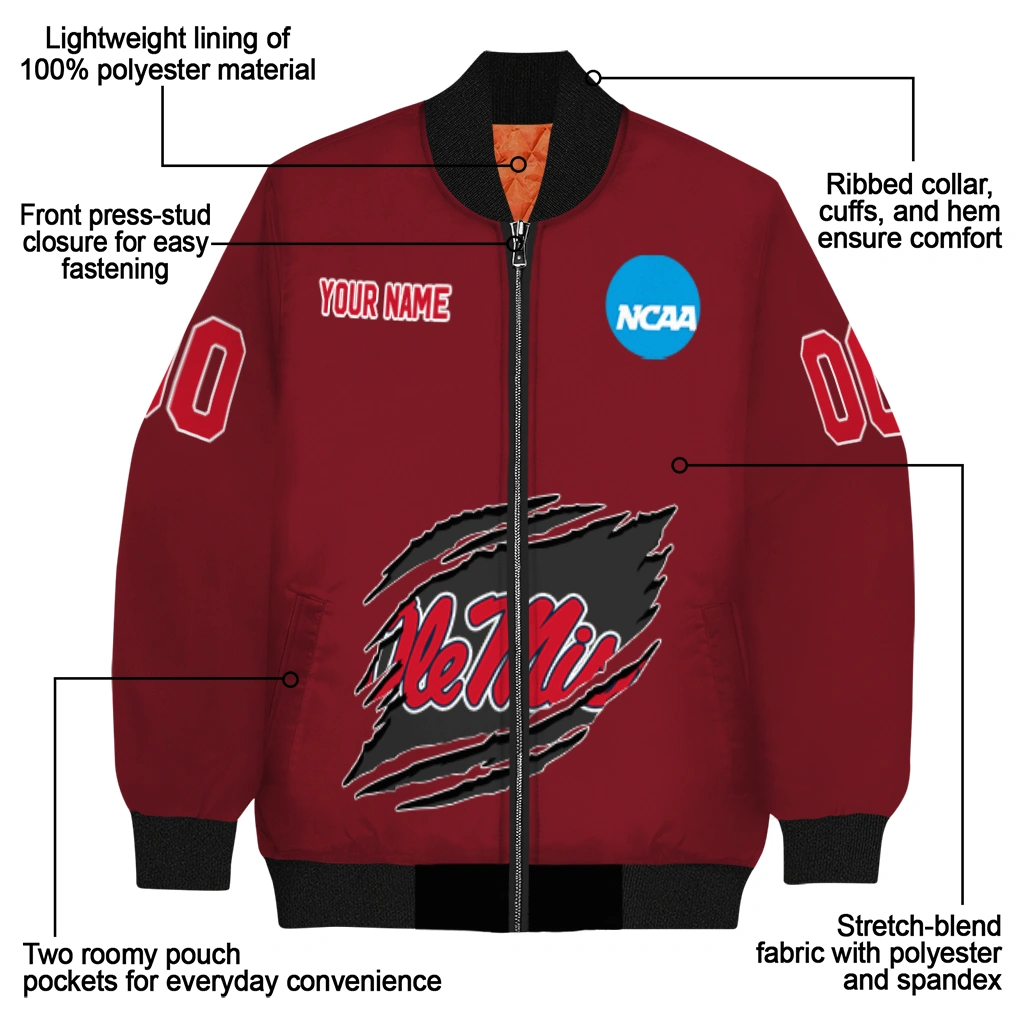customized ole miss rebels claw mark red bomber jacket new arrival customized ole miss rebels claw mark red bomber jacket new arrival