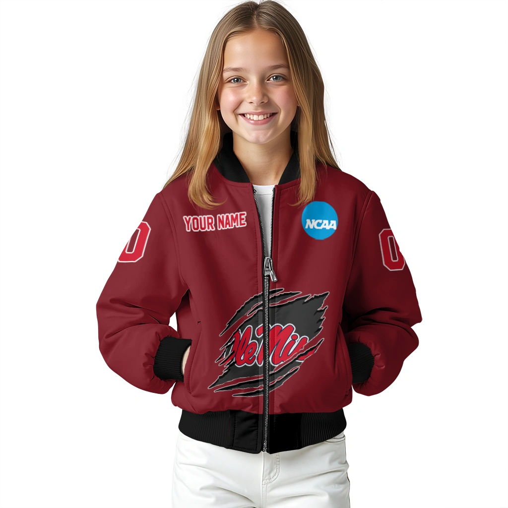 customized ole miss rebels claw mark red bomber jacket top rated customized ole miss rebels claw mark red bomber jacket top rated