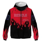 customized ole miss rebels flame trim red black windbreaker jacket best selling