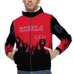 customized ole miss rebels flame trim red black windbreaker jacket best selling