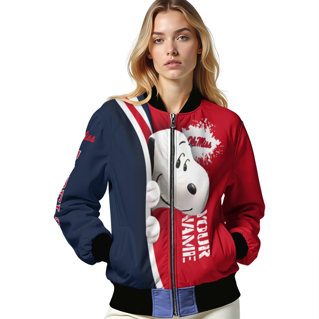 customized ole miss rebels snoopy head red bomber jacket latest model customized ole miss rebels snoopy head red bomber jacket latest model