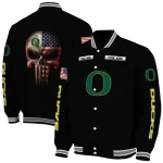 customized oregon ducks american flag skull black varsity jacket best selling