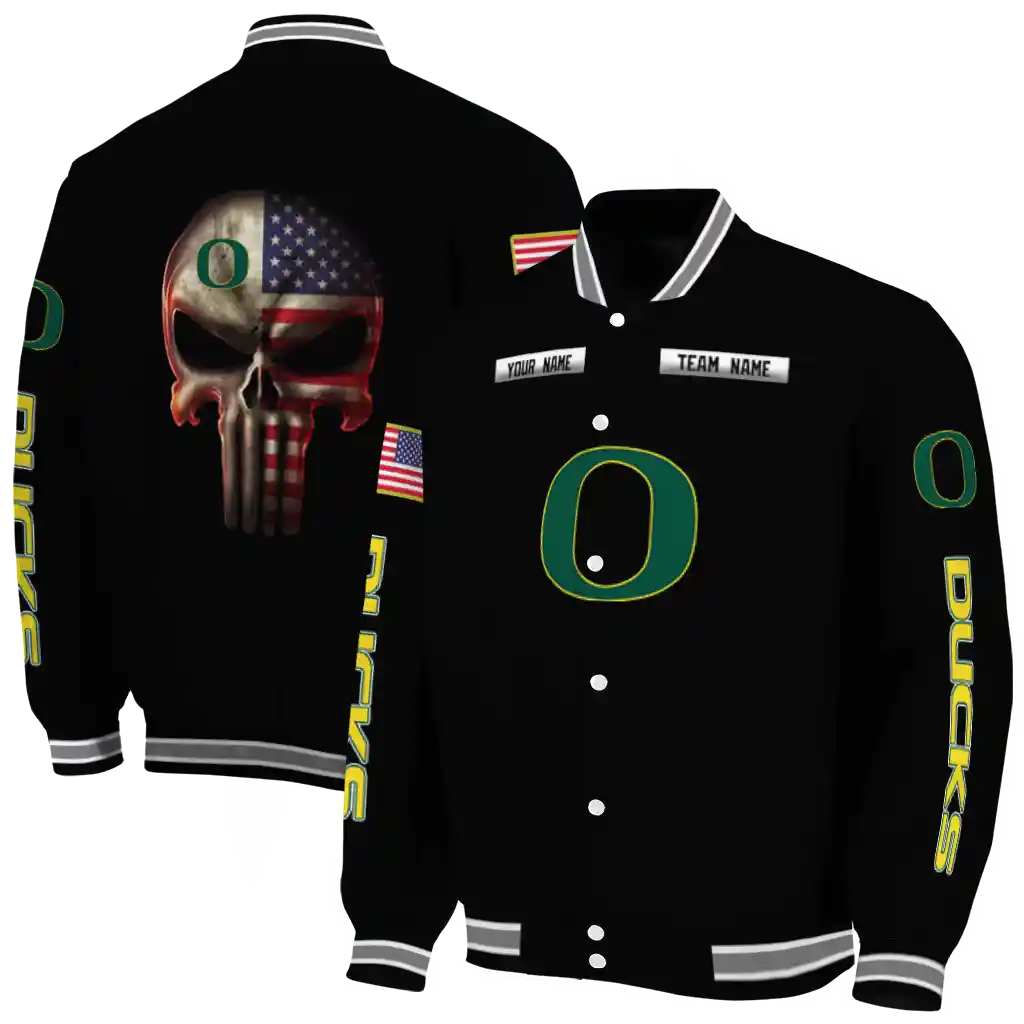 customized oregon ducks american flag skull black varsity jacket fashion forward customized oregon ducks american flag skull black varsity jacket fashion forward