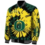customized oregon ducks burst splatter green varsity jacket best selling