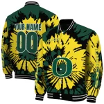 customized oregon ducks burst splatter green varsity jacket best selling