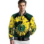 customized oregon ducks burst splatter green varsity jacket best selling