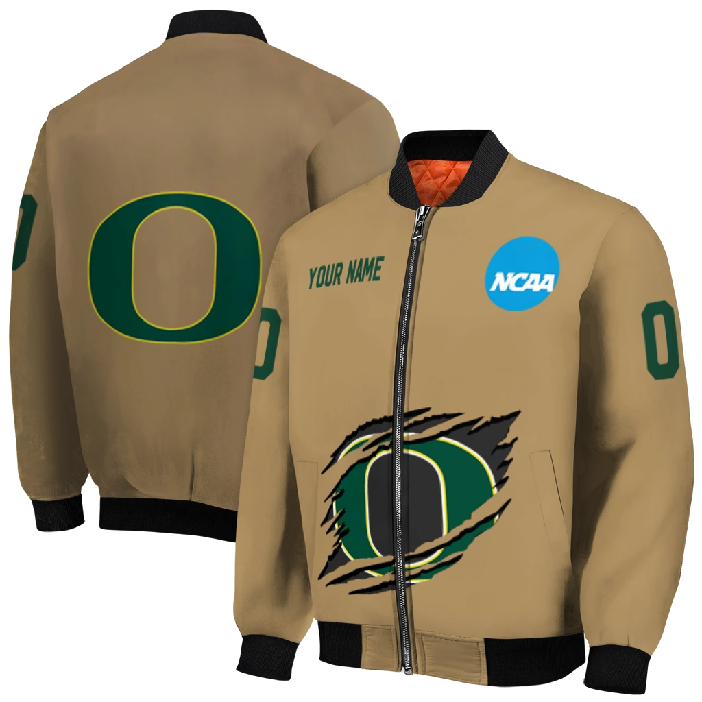 customized oregon ducks claw effect beige bomber jacket best selling customized oregon ducks claw effect beige bomber jacket best selling