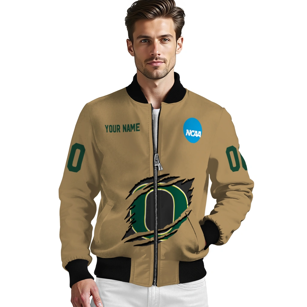 customized oregon ducks claw effect beige bomber jacket high quality customized oregon ducks claw effect beige bomber jacket high quality