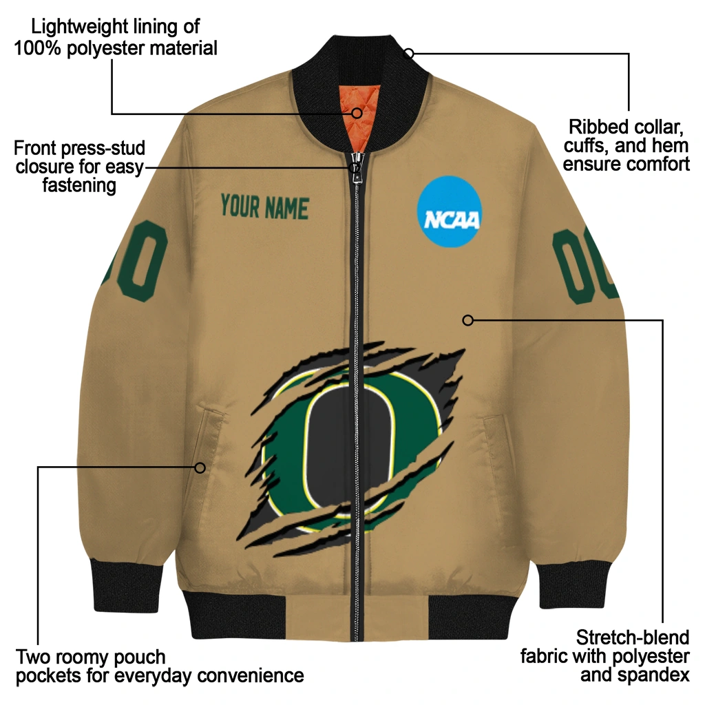 customized oregon ducks claw effect beige bomber jacket new arrival customized oregon ducks claw effect beige bomber jacket new arrival