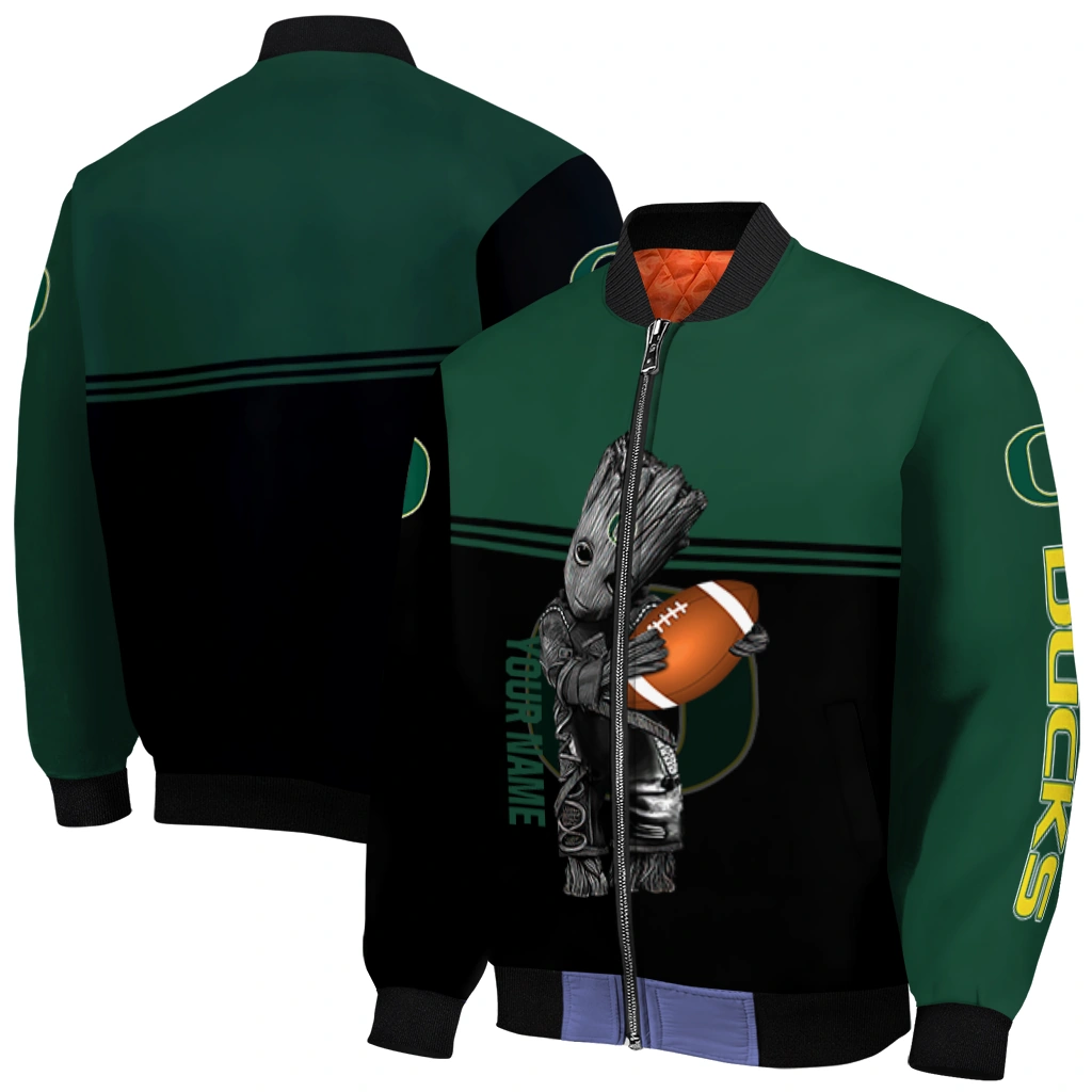 customized oregon ducks groot football green black bomber jacket best selling customized oregon ducks groot football green black bomber jacket best selling