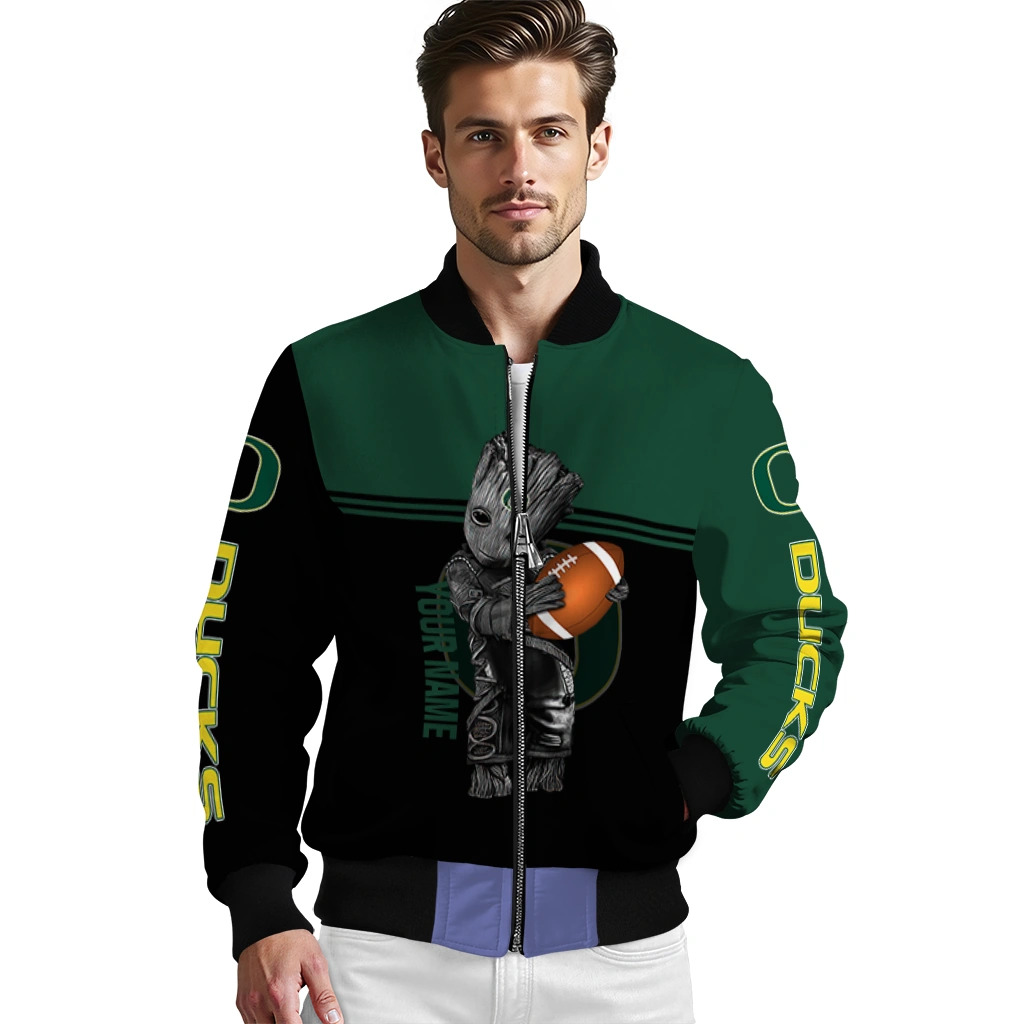 customized oregon ducks groot football green black bomber jacket high quality customized oregon ducks groot football green black bomber jacket high quality