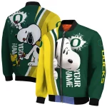 customized oregon ducks snoopy head green bomber jacket best selling