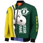 customized oregon ducks snoopy head green bomber jacket best selling