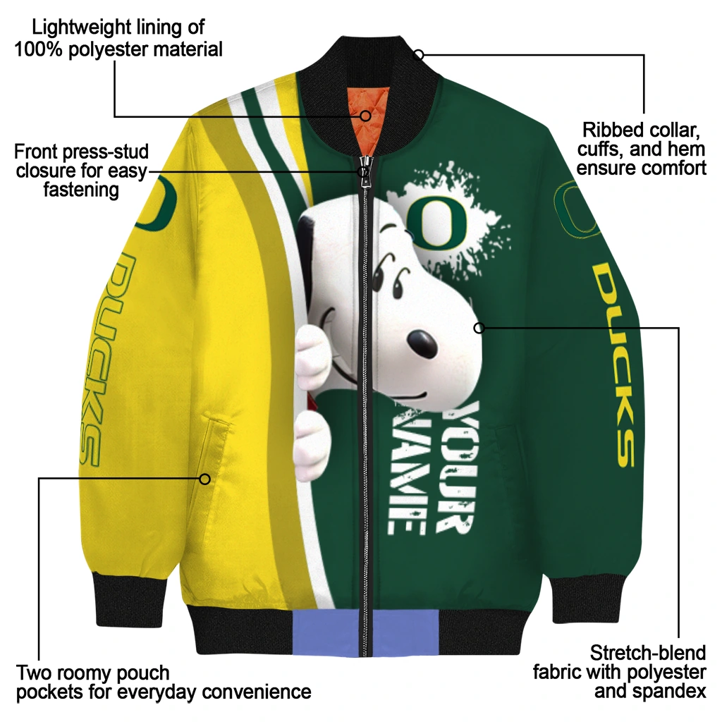 customized oregon ducks snoopy head green bomber jacket new arrival customized oregon ducks snoopy head green bomber jacket new arrival