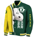 customized oregon ducks snoopy head green varsity jacket best selling