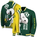 customized oregon ducks snoopy head green varsity jacket best selling