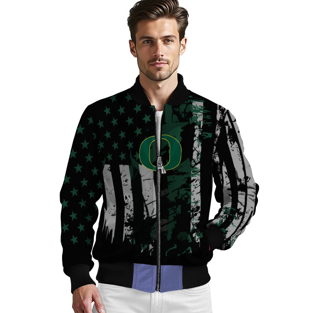 customized oregon ducks star stripes green black bomber jacket high quality customized oregon ducks star stripes green black bomber jacket high quality