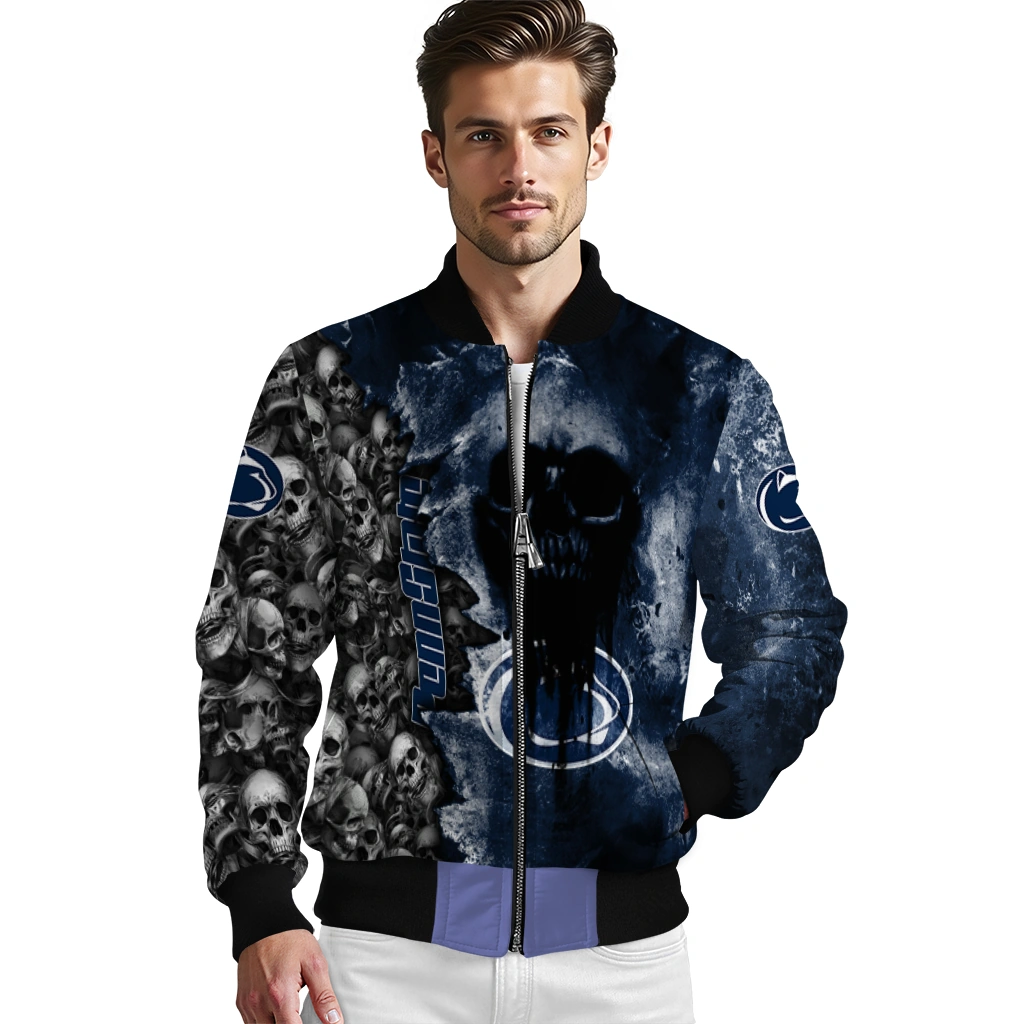 customized penn state nittany lions skull cluster blue bomber jacket high quality customized penn state nittany lions skull cluster blue bomber jacket high quality