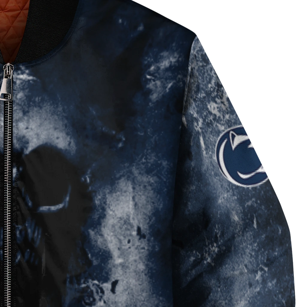 customized penn state nittany lions skull cluster blue bomber jacket premium grade customized penn state nittany lions skull cluster blue bomber jacket premium grade