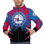 customized philadelphia 76ers brick motion blue black windbreaker jacket best selling