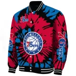 customized philadelphia 76ers burst splatter blue varsity jacket best selling