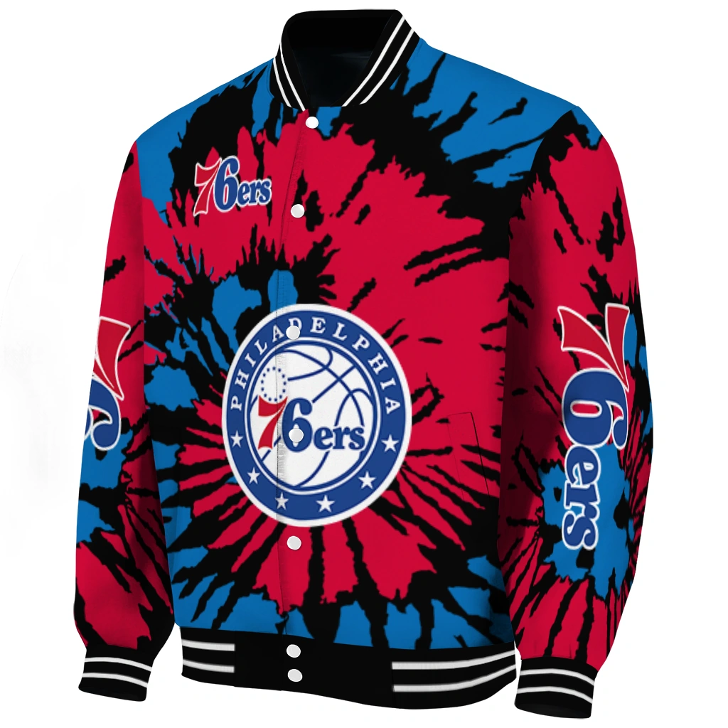 customized philadelphia 76ers burst splatter blue varsity jacket best selling customized philadelphia 76ers burst splatter blue varsity jacket best selling