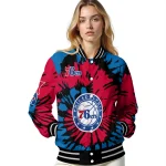 customized philadelphia 76ers burst splatter blue varsity jacket best selling