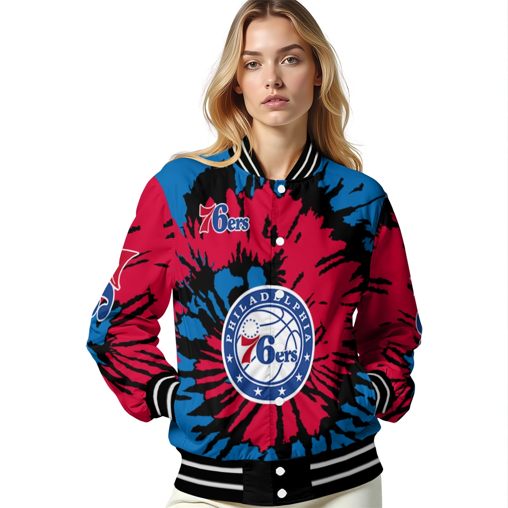 customized philadelphia 76ers burst splatter blue varsity jacket latest model customized philadelphia 76ers burst splatter blue varsity jacket latest model