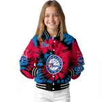 customized philadelphia 76ers burst splatter blue varsity jacket best selling