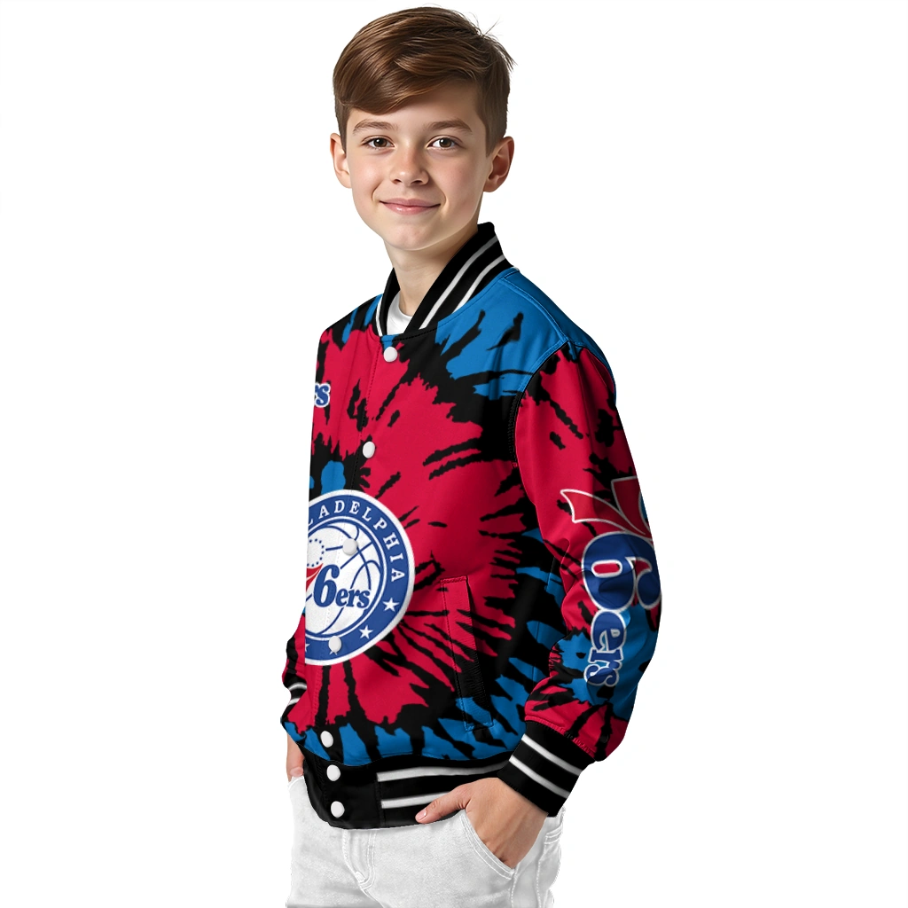 customized philadelphia 76ers burst splatter blue varsity jacket trendy customized philadelphia 76ers burst splatter blue varsity jacket trendy