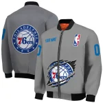 customized philadelphia 76ers claw accent grey bomber jacket best selling