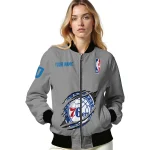 customized philadelphia 76ers claw accent grey bomber jacket best selling