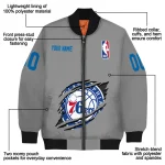 customized philadelphia 76ers claw accent grey bomber jacket best selling