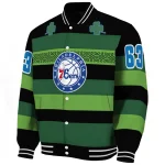 customized philadelphia 76ers clover green lines green black varsity jacket best selling