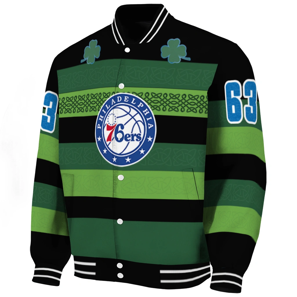 customized philadelphia 76ers clover green lines green black varsity jacket best selling customized philadelphia 76ers clover green lines green black varsity jacket best selling