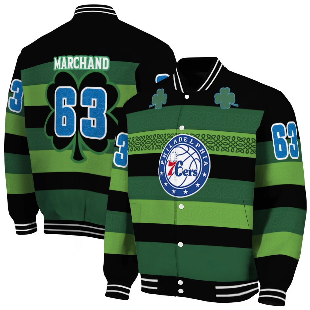 customized philadelphia 76ers clover green lines green black varsity jacket fashion forward customized philadelphia 76ers clover green lines green black varsity jacket fashion forward