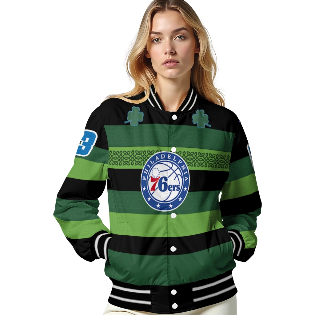 customized philadelphia 76ers clover green lines green black varsity jacket latest model customized philadelphia 76ers clover green lines green black varsity jacket latest model
