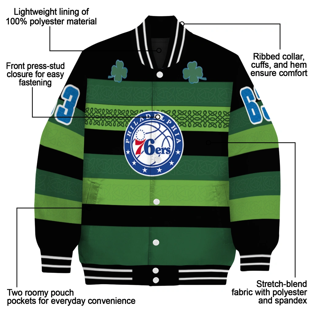 customized philadelphia 76ers clover green lines green black varsity jacket new arrival customized philadelphia 76ers clover green lines green black varsity jacket new arrival