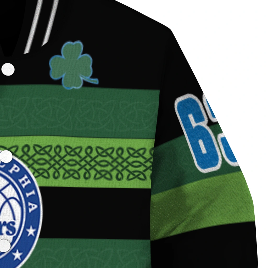 customized philadelphia 76ers clover green lines green black varsity jacket premium grade customized philadelphia 76ers clover green lines green black varsity jacket premium grade