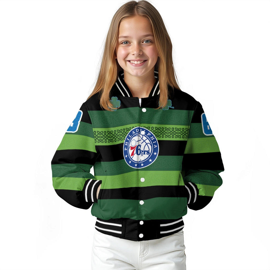 customized philadelphia 76ers clover green lines green black varsity jacket top rated customized philadelphia 76ers clover green lines green black varsity jacket top rated