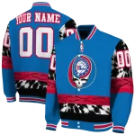 customized philadelphia 76ers skull emblem blue black varsity jacket best selling